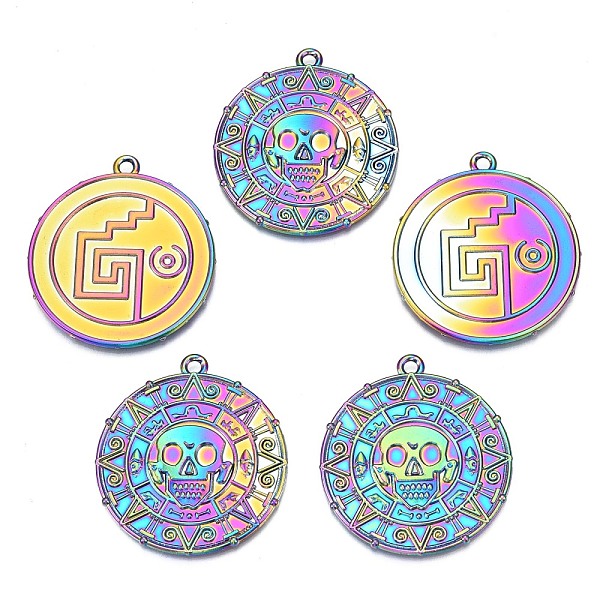 

PandaHall Rainbow Color Alloy Pendants, Cadmium Free & Nickel Free & Lead Free, Flat Round, 43x39x2.5mm, Hole: 2.5mm Alloy Flat Round