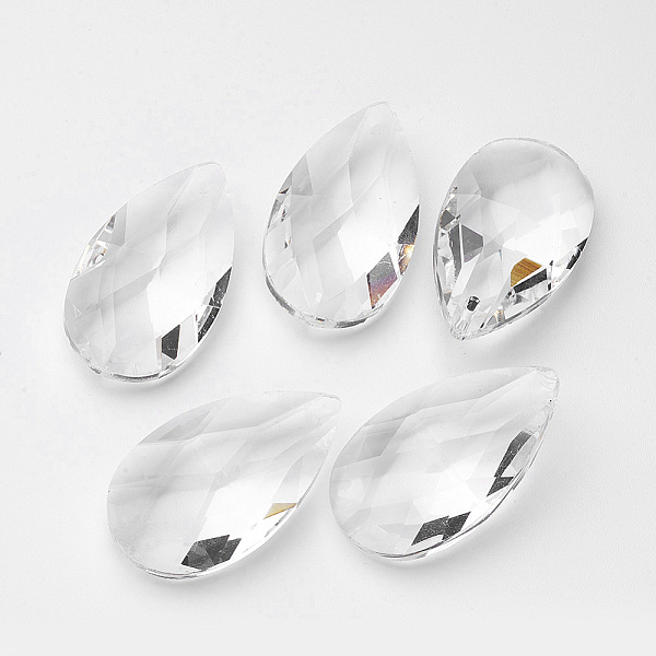 

PandaHall Faceted Teardrop Glass Pendants, Clear, 47.5x27.5x25~26mm, Hole: 2mm Glass Teardrop Clear