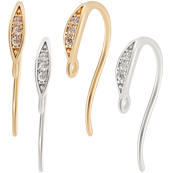 

PandaHall Beebeecraft 8 Pairs 2 Colors Brass Earring Hooks, with Clear Cubic Zirconia & Horizontal Loops, Mixed Color, 17x10x2mm, Hole: 1mm...