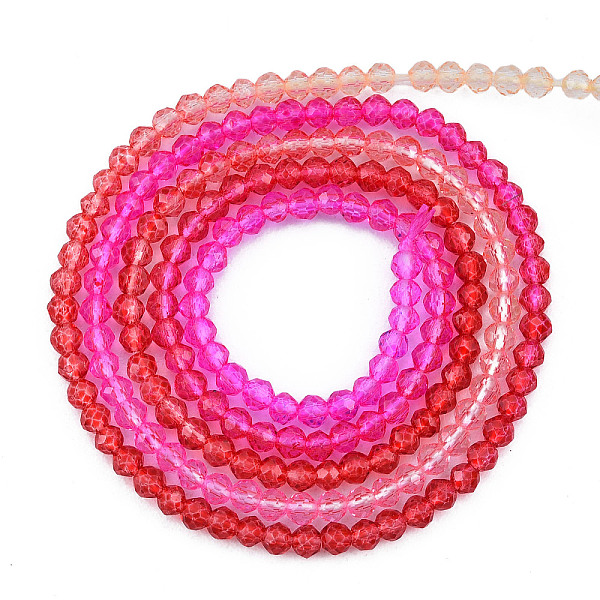 

PandaHall Transparent Glass Beads Strands, Segmented Multi-color Beads, Faceted Round, Red, 2mm, Hole: 0.6mm, about 194~199pcs/strand, 14.49...