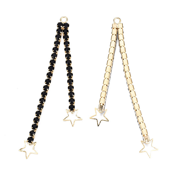 

PandaHall Brass Pave Rhinestone Chain with Star Big Pendants, Cadmium Free & Nickel Free & Lead Free, Real 18K Gold Plated, Jet, 80x6x3mm..., Black