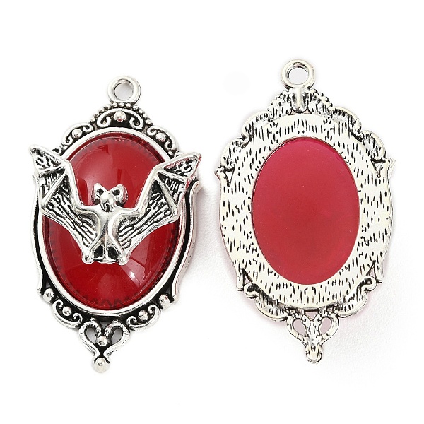 

PandaHall Halloween Alloy Oval Pendants, Bat Charms with Resin, Antique Silver, Red, 42.5x23.5x10mm, Hole: 2.2mm Alloy+Resin Oval Red