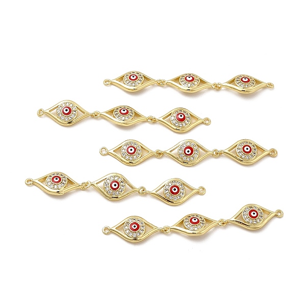 

PandaHall Brass Micro Pave Clear Cubic Zirconia Connector Charms, with Enamel, 3 Evil Eye Links, Real 18K Gold Plated, Red, 63x10x3.8mm...