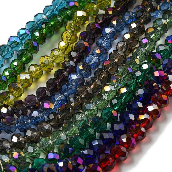 

PandaHall Electroplate Transparent Glass Beads Strands, Full Rainbow Plated, Faceted, Rondelle, Mixed Color, 6x5mm, Hole: 1mm, about..., Multicolor