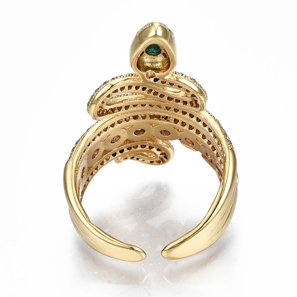 

PandaHall Brass Micro Pave Cubic Zirconia Wide Band Rings, Cuff Rings, Open Rings, Nickel Free, Snake, Green, Real 16K Gold Plated, US Size..., Clear