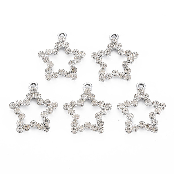 

PandaHall Alloy Pendants, with Crystal Rhinestone, Cadmium Free & Nickel Free & Lead Free, Star, Platinum, 24x21.5x3mm, Hole: 2mm..., Clear