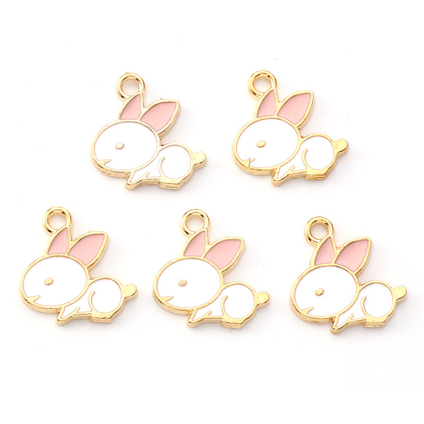 

PandaHall Light Gold Plated Alloy Enamel Pendants, Rabbit, Pink and White, 16x15.5x1.5mm, Hole: 1.8mm Alloy+Enamel Rabbit Pink