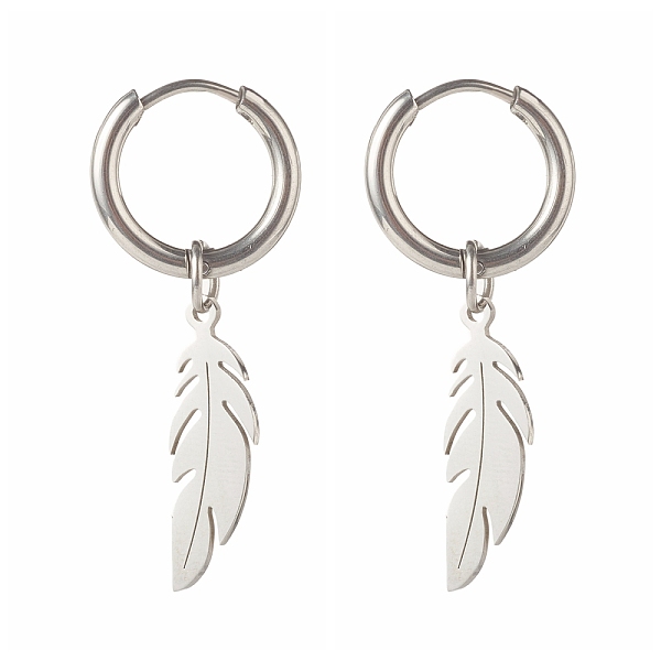 

PandaHall 202 Stainless Steel Hoop Earrings, with Feather Pendants, 304 Stainless Steel Ear Wire, Stainless Steel Color, 35mm, Pin: 1mm...