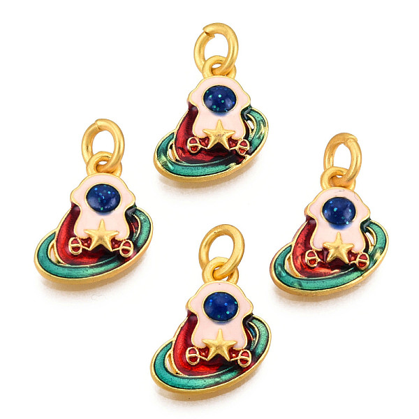 

PandaHall Alloy Enamel Charms, Cadmium Free & Lead Free, with Glitter Powder and Jump Rings, Matte Gold Color, Spaceman, Misty Rose...