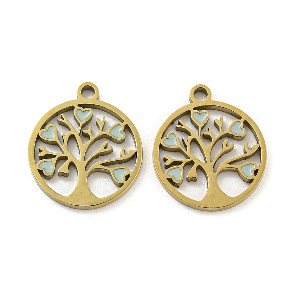 

PandaHall Ion Plating(IP) 316L Surgical Stainless Steel Pendants, with Enamel, Real 18K Gold Plated, Tree of Life Charm, Light Blue...