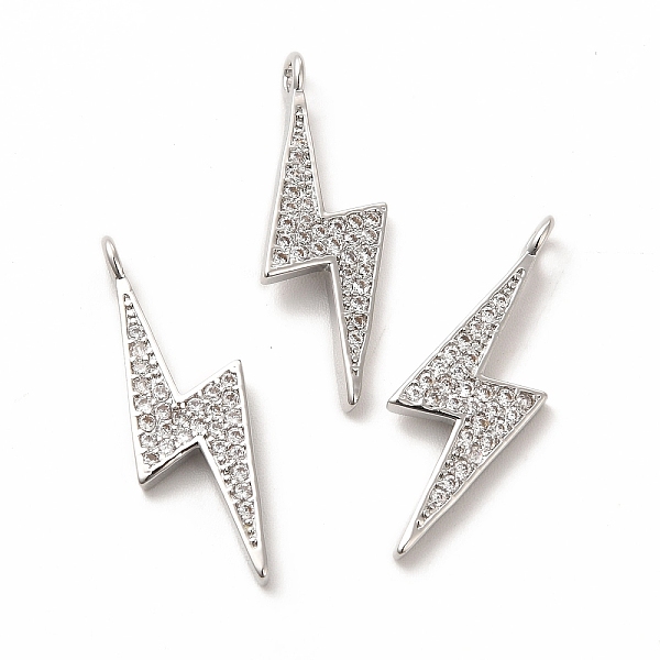 

PandaHall Rack Plating Brass Micro Pave Cubic Zirconia Pendants, Long-Lasting Plated, Lead Free & Cadmium Free, Lightning Charm, Real 18K..., Clear