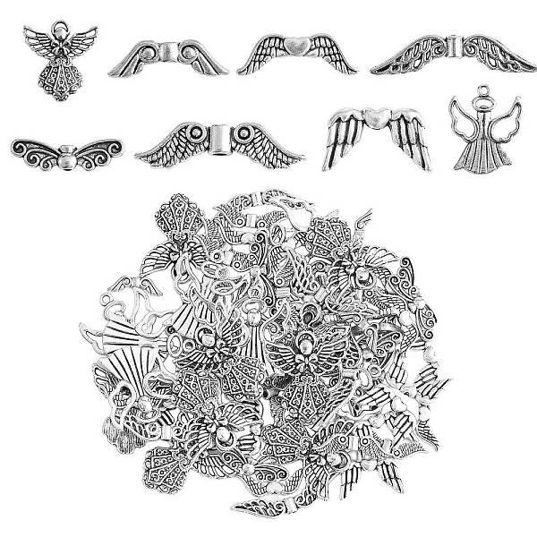 

PandaHall DIY Fairy Jewelry Making Finding Kit, Including Alloy Beads & Pendants, Wing & Angel & Butterfly, Antique Silver, 80Pcs/box Alloy