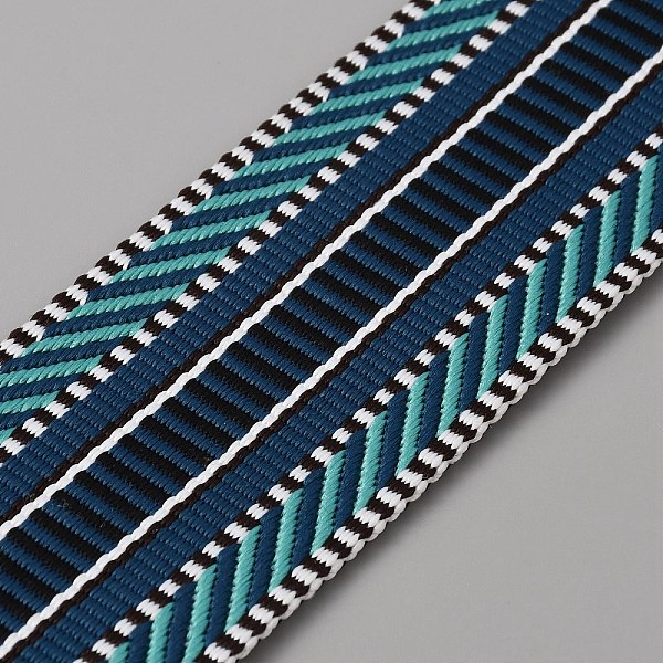 

PandaHall Polyester Jacquard Ribbons, Tyrolean Ribbon, Stripe Pattern, Turquoise, 1-1/2 inch(38mm) Polyester Green