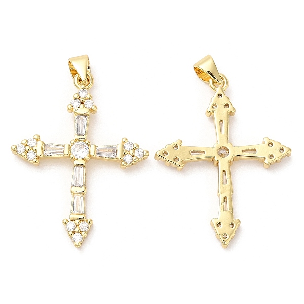 

PandaHall Eco-Friendly Brass Micro Pave Cubic Zirconia Pendants, Lead Free & Cadmium Free, Cross Charm, Real 18K Gold Plated, 32x24x3.5mm..., Clear