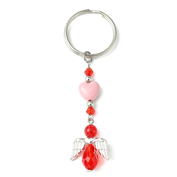 

PandaHall Glass & Acrylic Pendant Keychain, with Iron Split Key Rings, Heart & Angel, Red, 8.1~8.2cm Glass Angel & Fairy Red