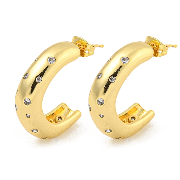 

PandaHall Rack Plating Brass Cubic Zirconia Stud Earrings, Long-Lasting Plated, Lead Free & Cadmium Free, C-shape, Real 18K Gold Plated..., Clear