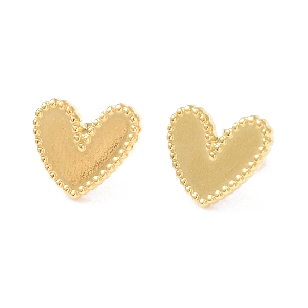 PandaHall Ion Plating(IP) 304 Stainless Steel Heart Stud Earrings for Women, Golden, 13.5x15.5mm, Pin: 0.8mm 304 Stainless Steel Heart