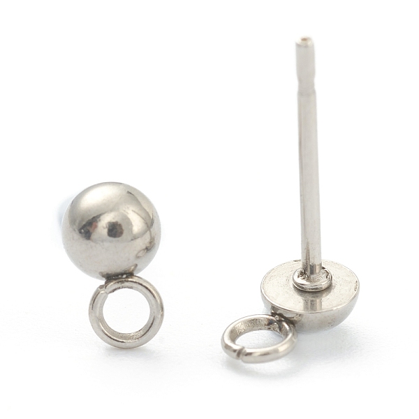 

PandaHall 202 Stainless Steel Stud Earring Findings, with Loop, Half Round, Stainless Steel Color, 6.5x4mm, Hole: 1.7mm, Pin: 0.8mm 202...