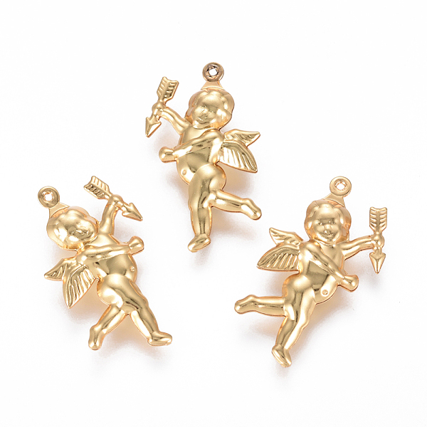 

PandaHall 304 Stainless Steel Pendants, Matte, Angel/Cupid/Cherub, Golden, 29x16.5x5mm, Hole: 0.8mm 304 Stainless Steel Angel & Fairy