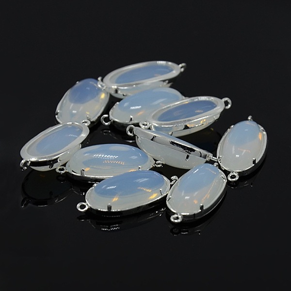 PandaHall Silver Plated Brass Glass Links, Oval, WhiteSmoke, 26x12x7mm, Hole: 1mm Glass Oval White PandaHall Silver Plated Brass Glass Links, Oval, WhiteSmoke, 26x12x7mm, Hole: 1mm Glass Oval White