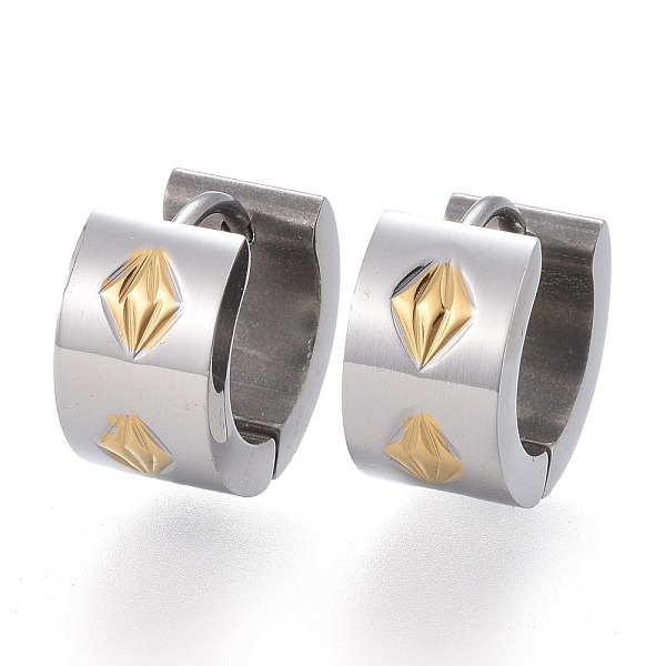 

PandaHall Two Tone 304 Stainless Steel Huggie Hoop Earrings, Textured, Ring, Golden & Stainless Steel Color, 12.5x13.5x7mm, Pin: 1mm 304...