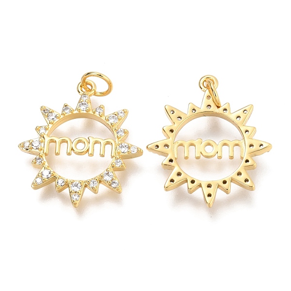 

PandaHall Brass Micro Pave Clear Cubic Zirconia Pendants, Flat Round with Word Mom, Real 18K Gold Plated, 21.5x19.3x2.4mm, Hole: 3.6mm...