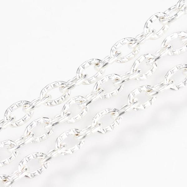 

PandaHall Iron Cable Chains, Textured, Unwelded, with Spool, Oval, Silver Color Plated, 5.4x3.6x1mm, with Spool, about 328.08 Feet...