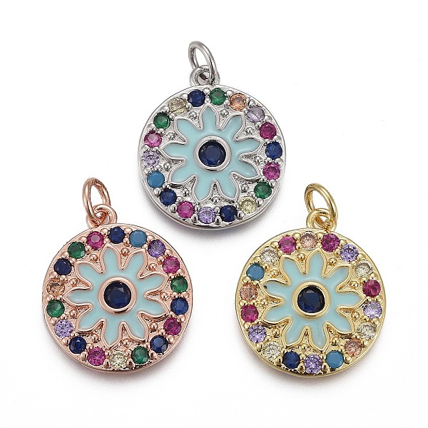 

PandaHall Brass Micro Pave Colorful Cubic Zirconia Pendants, with Enamel and Jump Rings, Long-Lasting Plated, Flat Round with Flower, Mixed...