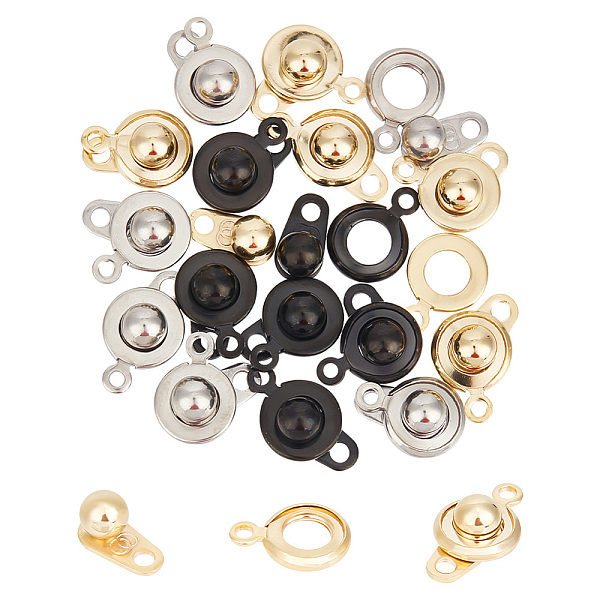 

PandaHall Unicraftale 18 Sets 3 Colors 201 Stainless Steel Snap Clasps, Platinum & Golden, 15~15.5x9x5mm, Hole: 1.5~1.8mm, 6 sets/color 201...