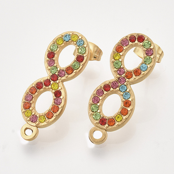 

PandaHall 304 Stainless Steel Stud Earring Findings, with Rhinestone, Loop and Ear Nuts/Earring Backs, Infinity, Golden, Colorful..., Multicolor