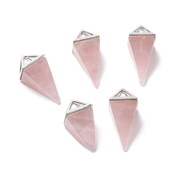 

PandaHall Natural Rose Quartz Pendants, with Platinum Tone Alloy Findings, Pyramid, 29~38x15~15.5x15~15.5mm, Hole: 6x5mm Rose Quartz Pyramid