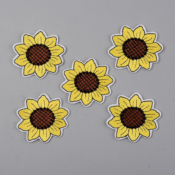 

PandaHall Computerized Embroidery Cloth Iron on/Sew on Patches, Appliques, Costume Accessories, Sunflower, Yellow, 46x52x1.5mm Cloth Flower...