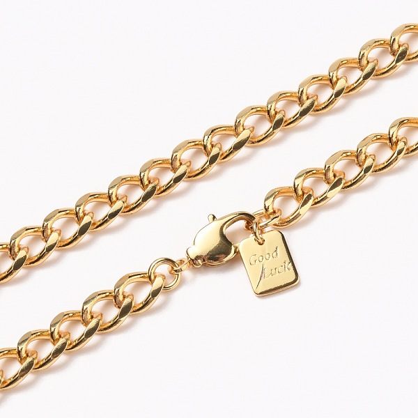

PandaHall Men's Brass Cuban Link Chain Necklaces, with Lobster Claw Clasps, Long-Lasting Plated, Word Good Luck, Real 18K Gold Plated...