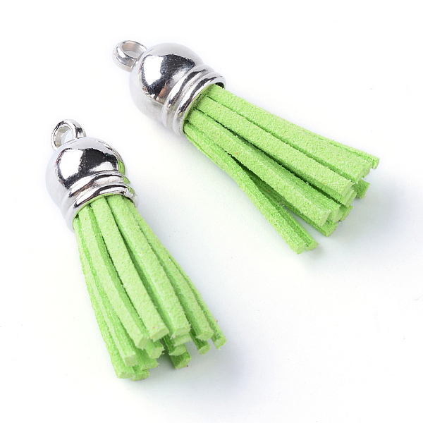 

PandaHall Faux Suede Tassel Pendant Decorations, with CCB Plastic Cord Ends, Platinum, Yellow Green, 35~37x10mm, Hole: 1.8mm Faux Suede...