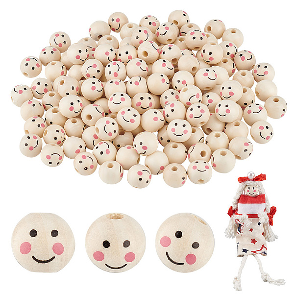 

PandaHall Printed Natural Wood European Beads, Large Hole Beads, Round with Smiling Face, Undyed, PapayaWhip, 14mm, 150pcs/set Wood Round..., Orange