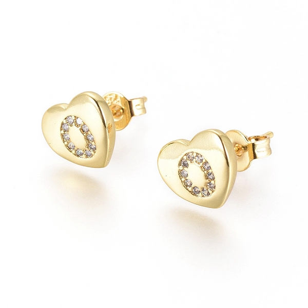 

PandaHall Brass Micro Pave Cubic Zirconia Stud Earrings, with Ear Nuts, Long-Lasting Plated, Heart with Initial Letter, Golden, Clear...