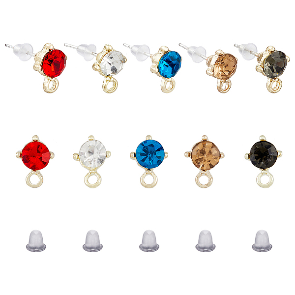 

PandaHall SUPERFINDINGS 40Pcs 5 Colors Rhinestones Stud Earring Findings Alloy Stud Earring Findings with Glass Rhinestones Earrings Posts..., Multicolor