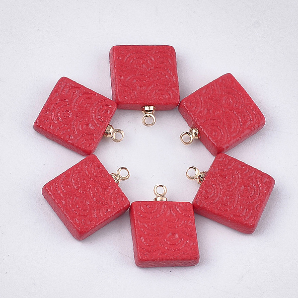 

PandaHall Handmade Porcelain Pendants, Frosted, with Brass Findings, Square, Golden, Red, 15.5~17x13x4mm, Hole: 1.5mm Porcelain Square Red