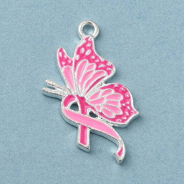 

PandaHall Breast Cancer Pink Awareness Ribbon Theme Alloy Enamel Pendants, Silver, Butterfly, 25.5x14x1.5mm, Hole: 1.5mm Alloy+Enamel...