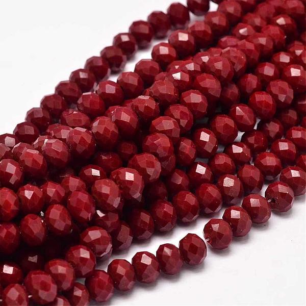 

PandaHall Faceted Rondelle Glass Beads Strands, Dark Red, 8x6mm, Hole: 1mm, about 70pcs/strand, 15.5 inch Glass Rondelle Red