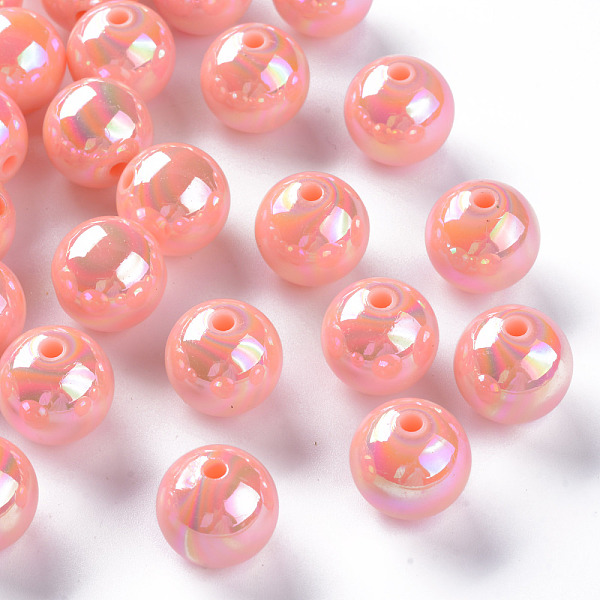 

PandaHall Opaque Acrylic Beads, AB Color Plated, Round, Light Salmon, 16x15mm, Hole: 2.8mm, about 220pcs/500g Acrylic Round