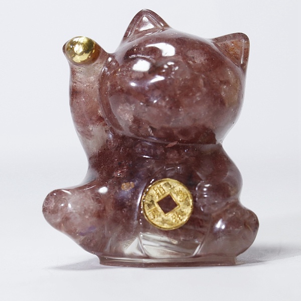 

PandaHall Resin Craft Display Decorations, with Natural Strawberry Quartz Chip, Lucky Cat Figurine, for Home Feng Shui Ornament, 63x55x45mm...