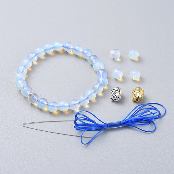 

PandaHall Stretch Bracelets, with Opalite Beads, Buddha Head Alloy Beads and Elastic Fibre Wire, 2 inch(5cm) Opalite