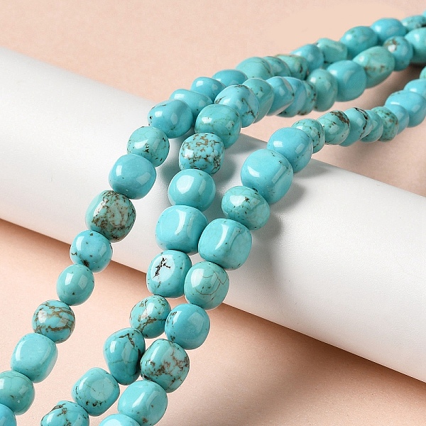 

PandaHall Natural Howlite Beads Strands, Dyed, Cube, Turquoise, 7~10x6.5~8.5x6~7mm, Hole: 1.2mm, about 48pcs/strand, 15.83 inch(40.2cm)..., Green