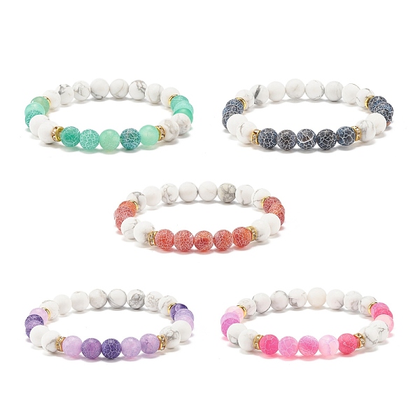 

PandaHall 5Pcs 5 Color Natural Weathered Agate(Dyed) & Howlite Round Beaded Stretch Bracelets Set, Gemstone Jewelry for Women, Mixed Color..., Multicolor
