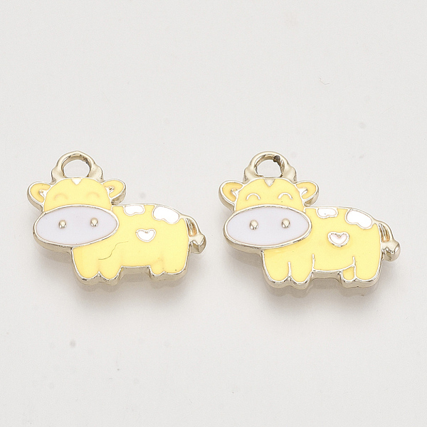 

PandaHall Alloy Enamel Pendants, Light Gold, Cow, Yellow, 16x19x2.5mm, Hole: 2.5mm Alloy+Enamel Cattle Yellow