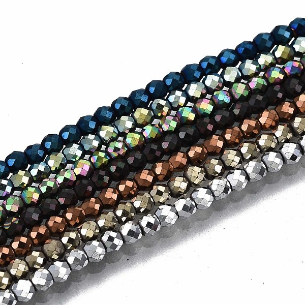 PandaHall Electroplate Non-magnetic Synthetic Hematite Beads Strands, Round, Faceted, Mixed Color, 2.5x2mm, Hole: 0.8mm, about...