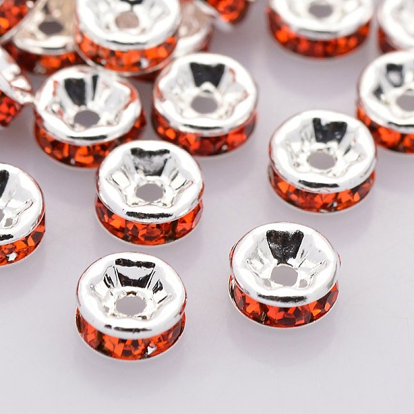 

PandaHall Brass Rhinestone Spacer Beads, Grade AAA, Straight Flange, Nickel Free, Silver Color Plated, Rondelle, Hyacinth, 5x2.5mm, Hole..., Red
