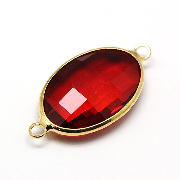 

PandaHall Golden Tone Brass Glass Flat Oval Links connectors, Faceted, Dark Red, 26x14x6mm, Hole: 2mm Glass Oval Red