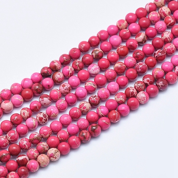 

PandaHall Natural Imperial Jasper Beads Strands, Dyed, Round, Pale Violet Red, 4mm, Hole: 0.5mm, about 98~102pcs/strand, 15.7 inch Imperial..., Pink